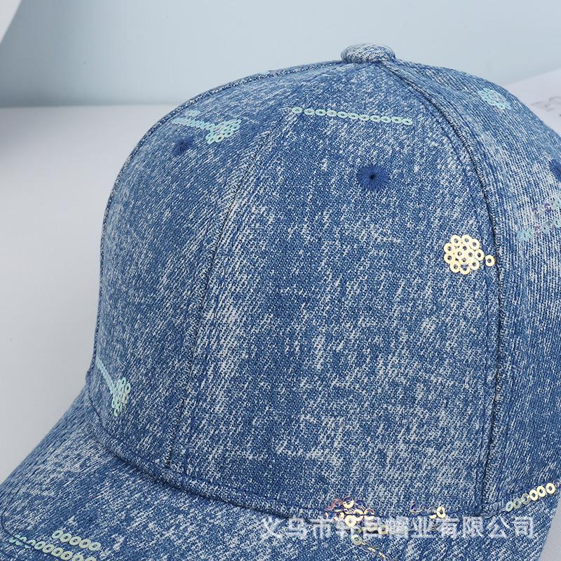 New Washed Denim Baseball Cap Women's Fashion Trend Sequined Meteor Shade Cap Spring and Summer Sun Protection Hat Men
