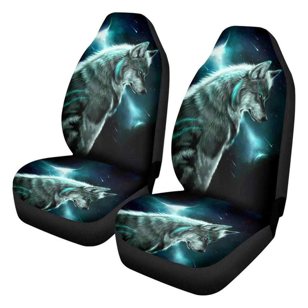 Coprisedili Protettori Antiscivolo Elasticizzati per Auto con Stampe di Lupi 3D e Imbottitura in Spugna per Berlina Comfort 1 Paio