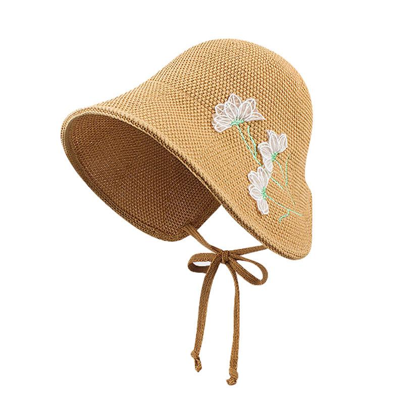 Empty top sunscreen hat women's summer new breathable knitted hat can tie ponytail outdoor big eaves show face small sunshade bucket hat