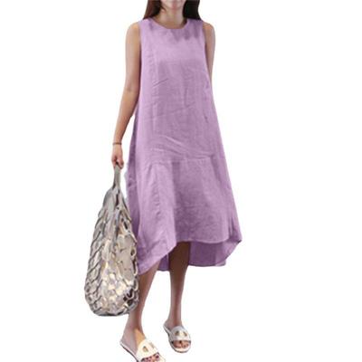 Abito estivo da donna girocollo lungo senza maniche taglie forti tinta unita sciolto lungo tratto lungo gilet altalena abiti in lino di cotone