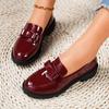 Spring and Autumn New Patent Leather Glossy Bow Medium Heel Retro Fashion Casual Women's Shoes