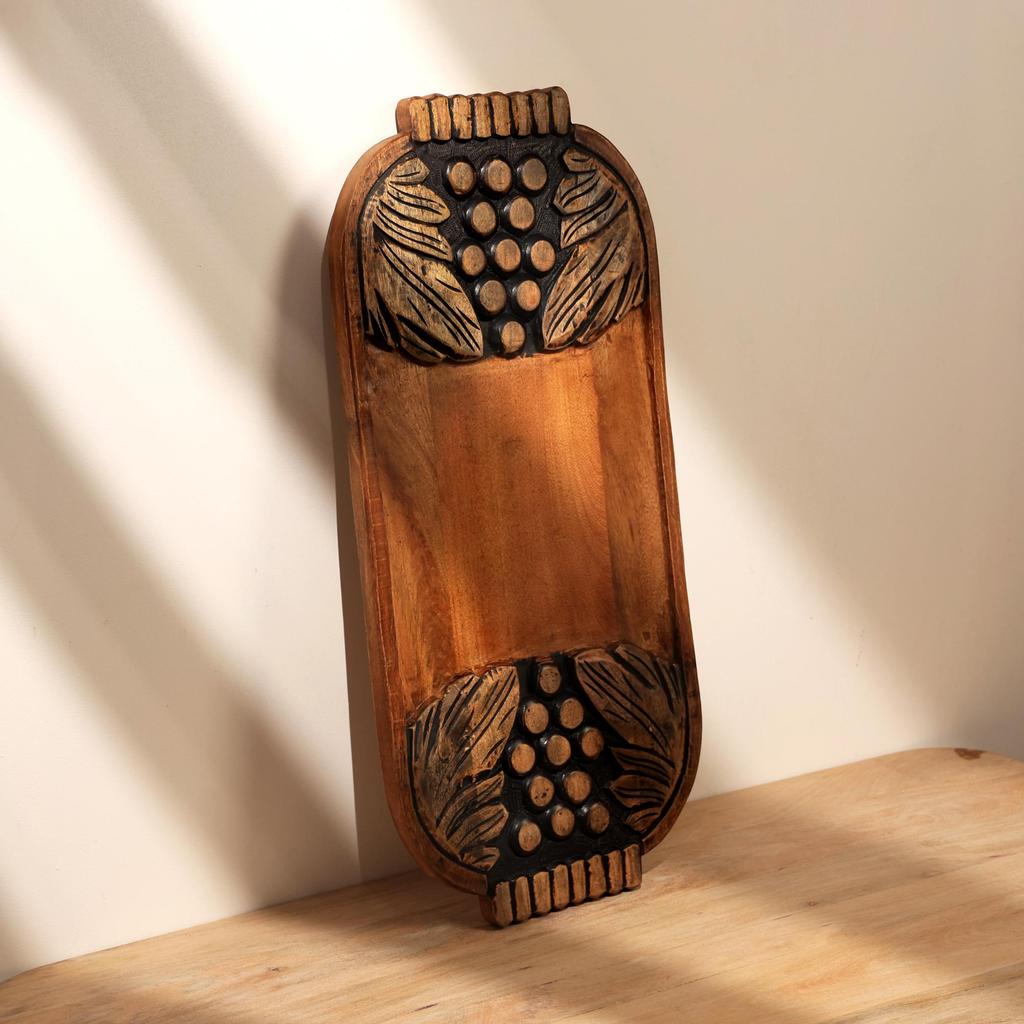 Handcrafted Wooden Grape Carved Cheese Board - Artisan Charcuterie Serving Platter - Rustic Wood Decor