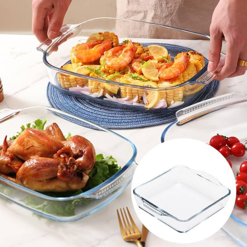 Square Roaster Glass Baking Pan Microwave Grilled Fish Plate Cooking Container