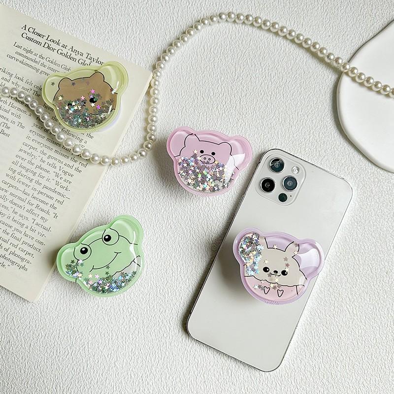 Niche Mobile Phone Desktop Stand Airbag Back Sticker Cute Ins Frog Pig Girl Heart Stretchable Sequin Quicksand