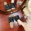 French Fairy Style Pearl Cool Slippers Female Outer Wear Spring and Summer New Flat Lazy One Pedal Beach Sandals