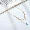Japan And Korea Blue Water Drop Double-Layer Opal Necklace Women'S Summer High-End Niche Collarbone Premium Durable