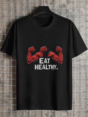 1pc Muscular Red Arms Flexing Healthy Eating T-shirt