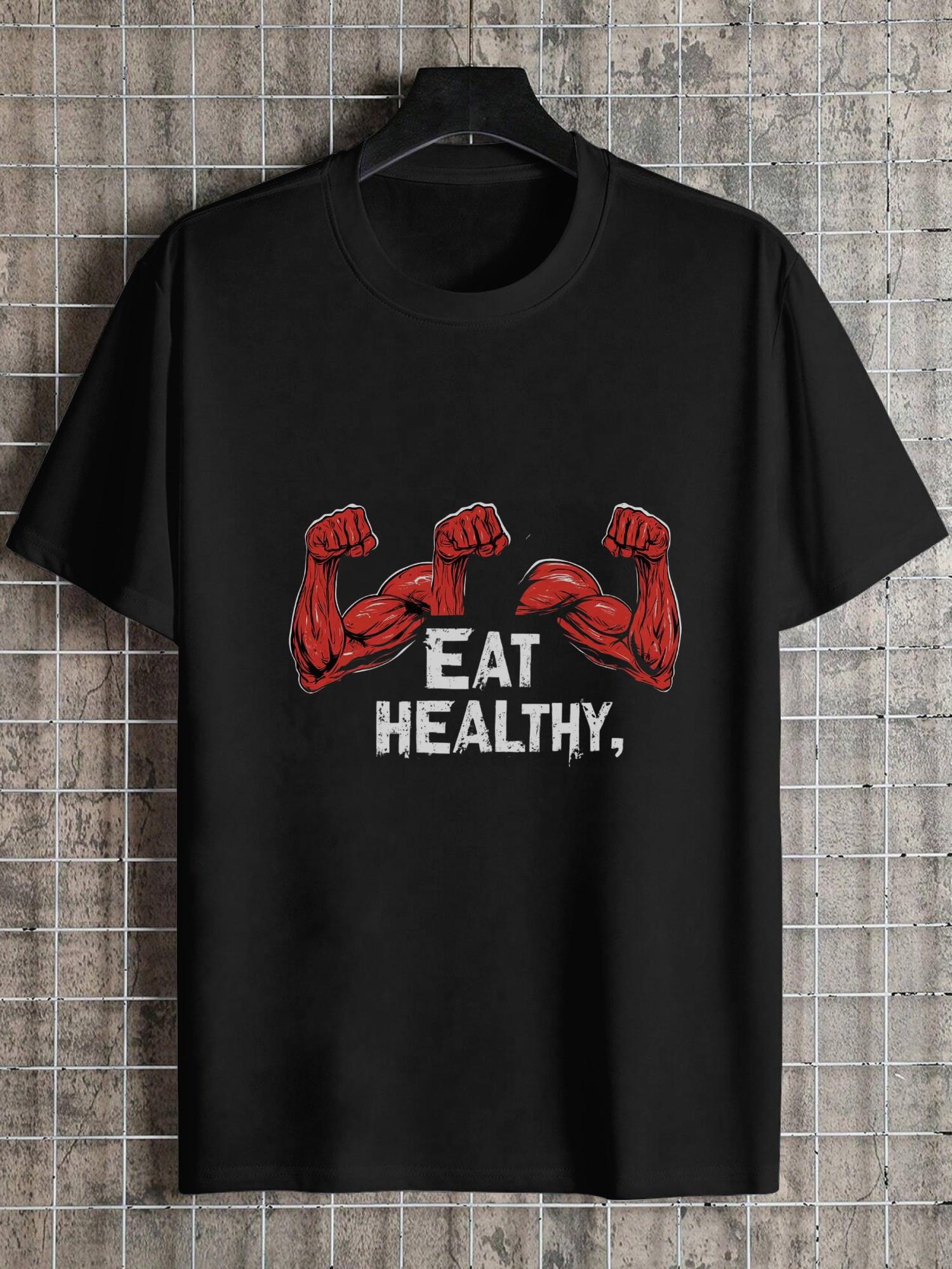 1pc muscular red arms flexing healthy eating T-shirt XXL