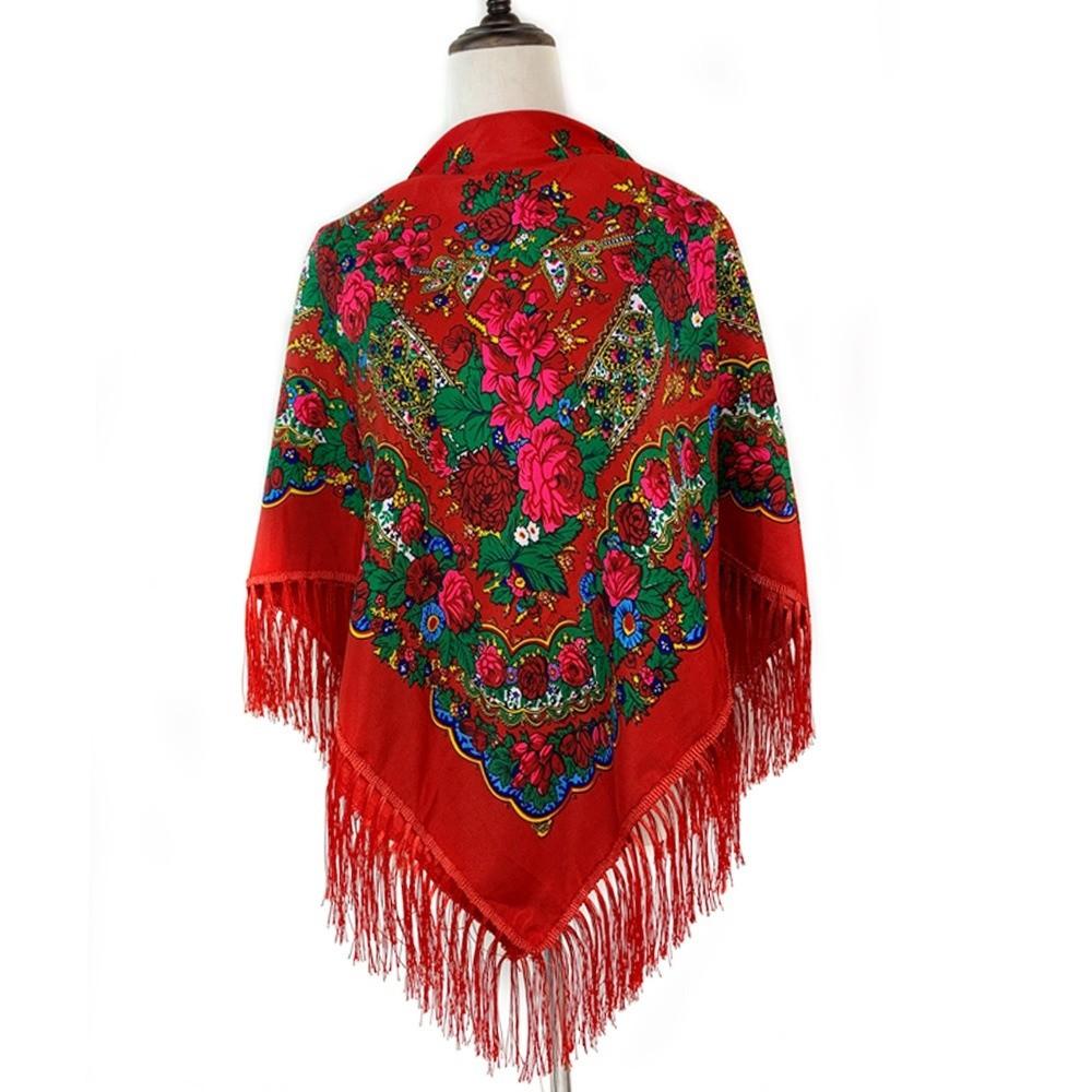 Fringes Russian Style Muffler Scarf Fashion Tassel Shawl Floral Poncho Shawl  Women's Wear