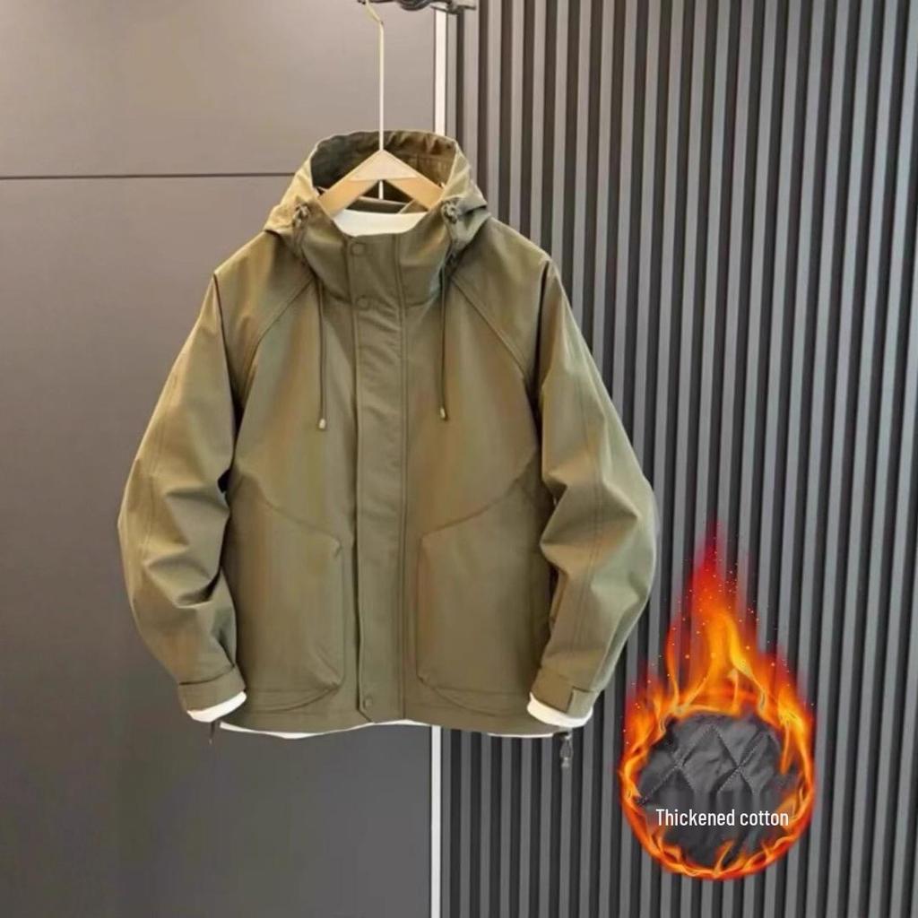 Men's Trendy Hooded Cotton-Padded Windbreaker - Autumn/Winter Loose Fit Solid Color Jacket