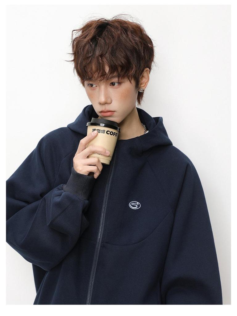 Men's Heavyweight Retro Color Block Embroidered Cardigan Hoodie Jacket