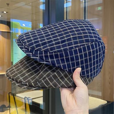 Retro Plaid Forward Hat Autumn and Winter Versatile Face Peaked Hat Literary Street Anti-wearing Painter Beret
