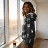 Women's Fashion Long Sleeve Polka Dot Print Hooded Pullover Sweatshirt