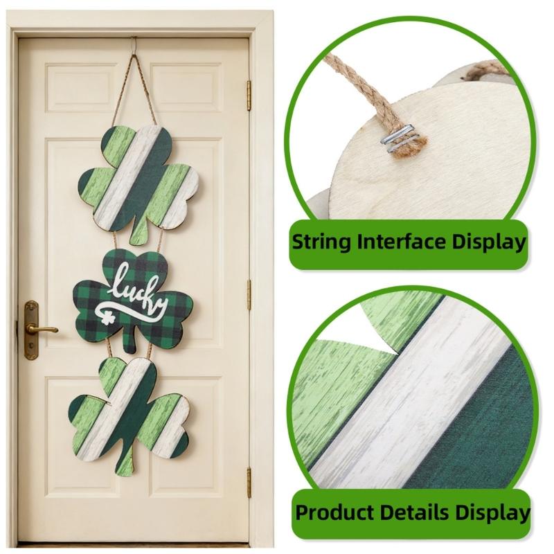 Irish Festival Decoration Wood Shamrock Door Sign Hanging Ornament for Front Door Mantels Tree Holiday Party Decoration
