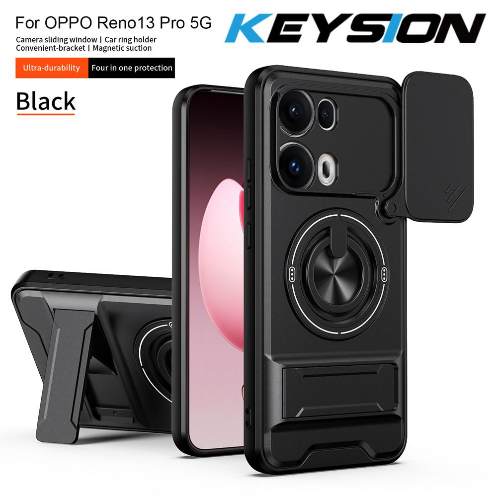 KEYSION Magnetic Phone Case for OPPO Reno13 Pro 5G Reno13 F 5G Slide Camera Protection Upright Kickstand Ring Shockproof Cover