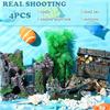 Reptile & Aquatic Decor Set: Resin Ship & Castle Ornaments with Simulated Plants