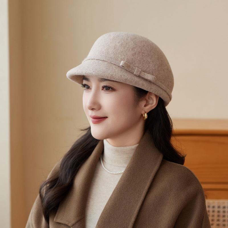 Hat Female Autumn and Winter Woolen Small Fragrant Wind Elegant Bucket Hat Outdoor Retro Felt Hat ·