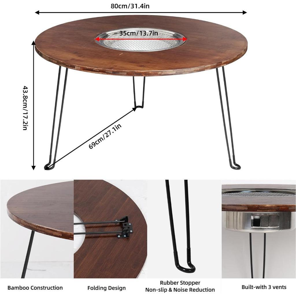 Portable Folding Stove Table, Camping Round Tea Table, For Barbecue Outdoor Picnics
