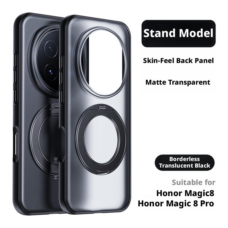 For Honor Magic 8/Magic 8 Pro/Magic8 Pro Case Skin-feel Matte Translucent 360° Holder Ring Magnetic Anti Slip Protective Cover