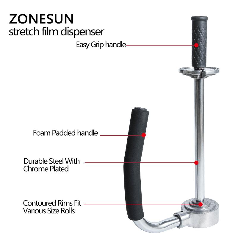 ZONESUN 30-50cm Height Adjustable Stretch Film Wrapping Machine Handheld Dispenser Stainless Steel Pallet Packing Tool