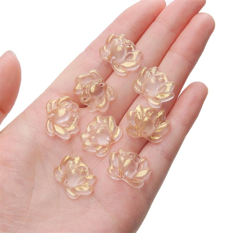 5Pcs Glass Double Hole Lotus Flower Beads Pendant Charm for Necklace Bracelet Earring DIY Jewelry Making