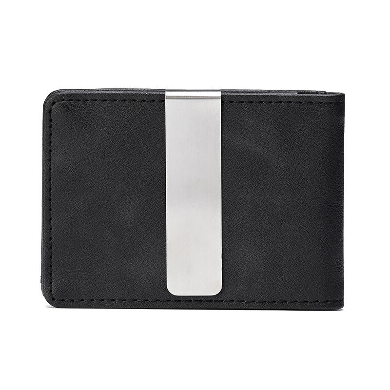 

1PC card bag, ID bag, men s Crazy Horse pattern short wallet, stainless steel dollar wallet, credit card bag PU.