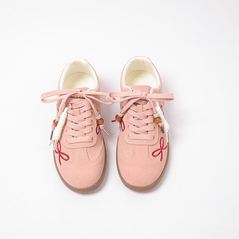 Cowhide version of autumn new products round head bow flat bottom casual women s single shoes tide 35