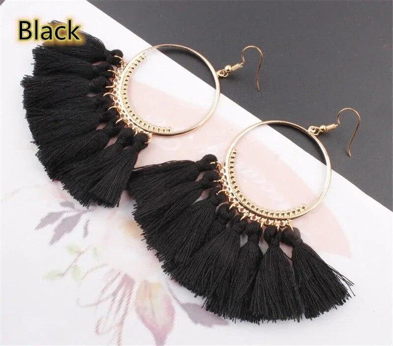 Creative Bohemian Big Circle Tassel Ears for Female 2024 Trend Fashion Jewelry