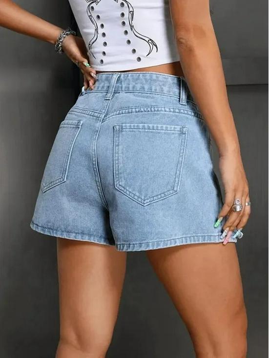 European & American Style Bowknot Denim Slit High-Waisted Retro Summer Shorts for Women
