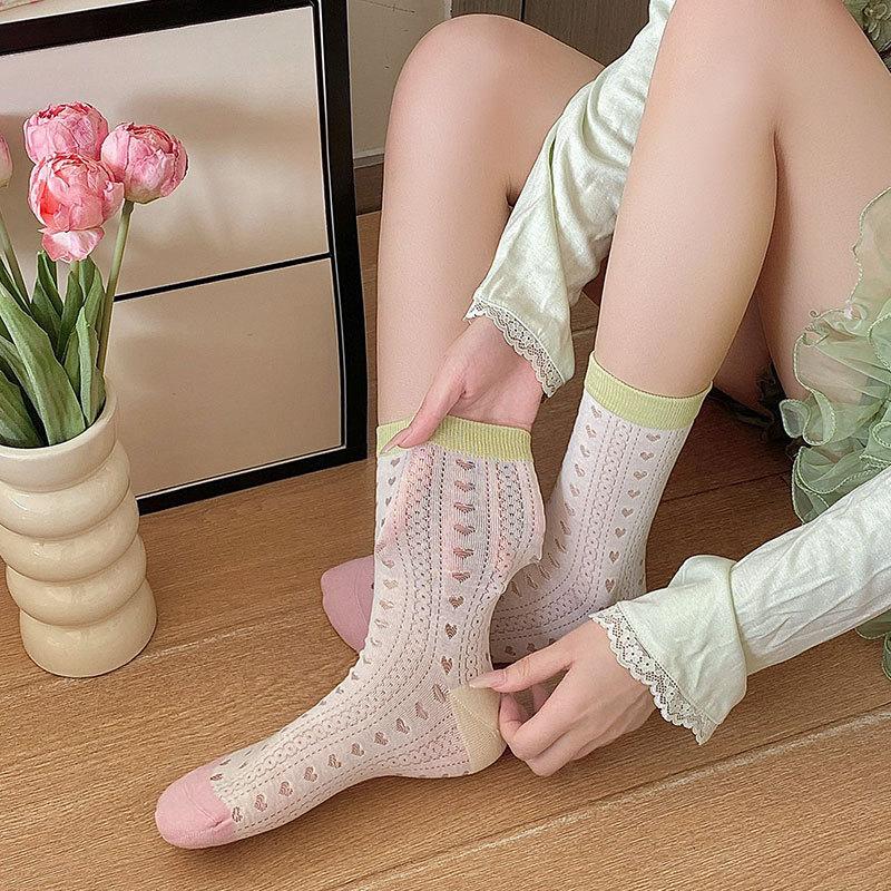 Damen Sommer Dünne Farbe Tupfen Streifen Punkt Netz Hohl Atmungsaktiv Nahtlose Röhrensocken