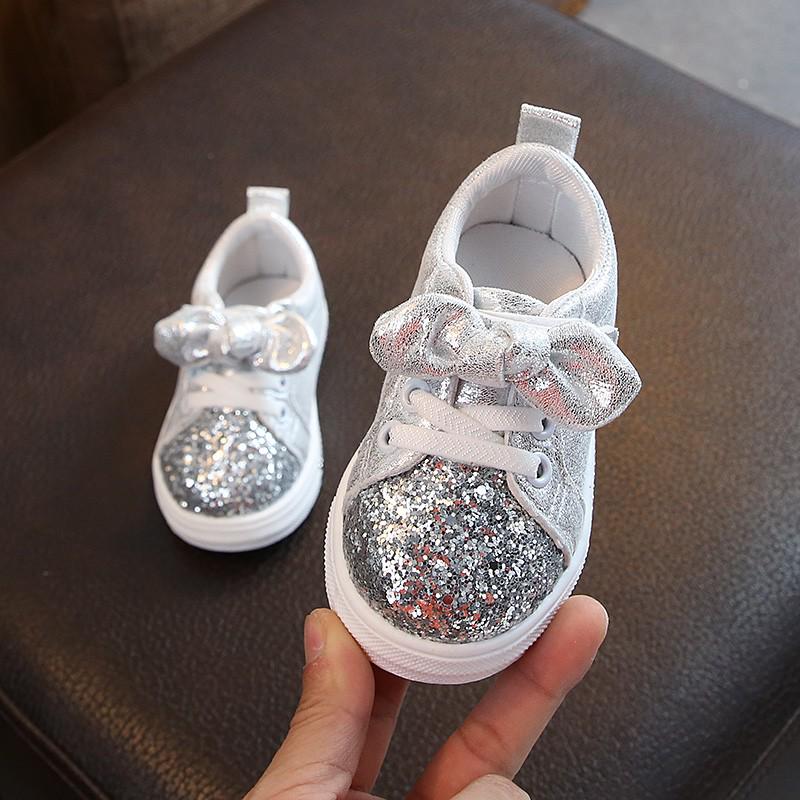 Children Baby Girls Boys Bling Sequins Bowknot Crystal Run Sport  Shoes