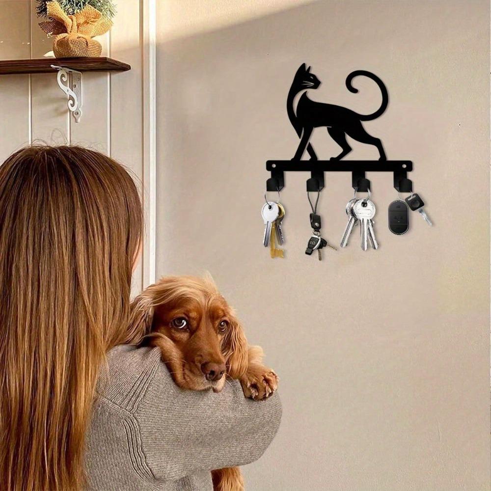 Bohemian Style Metal Cat Key Hook Wall Mount Key Holder Organizer For Home Office Decor