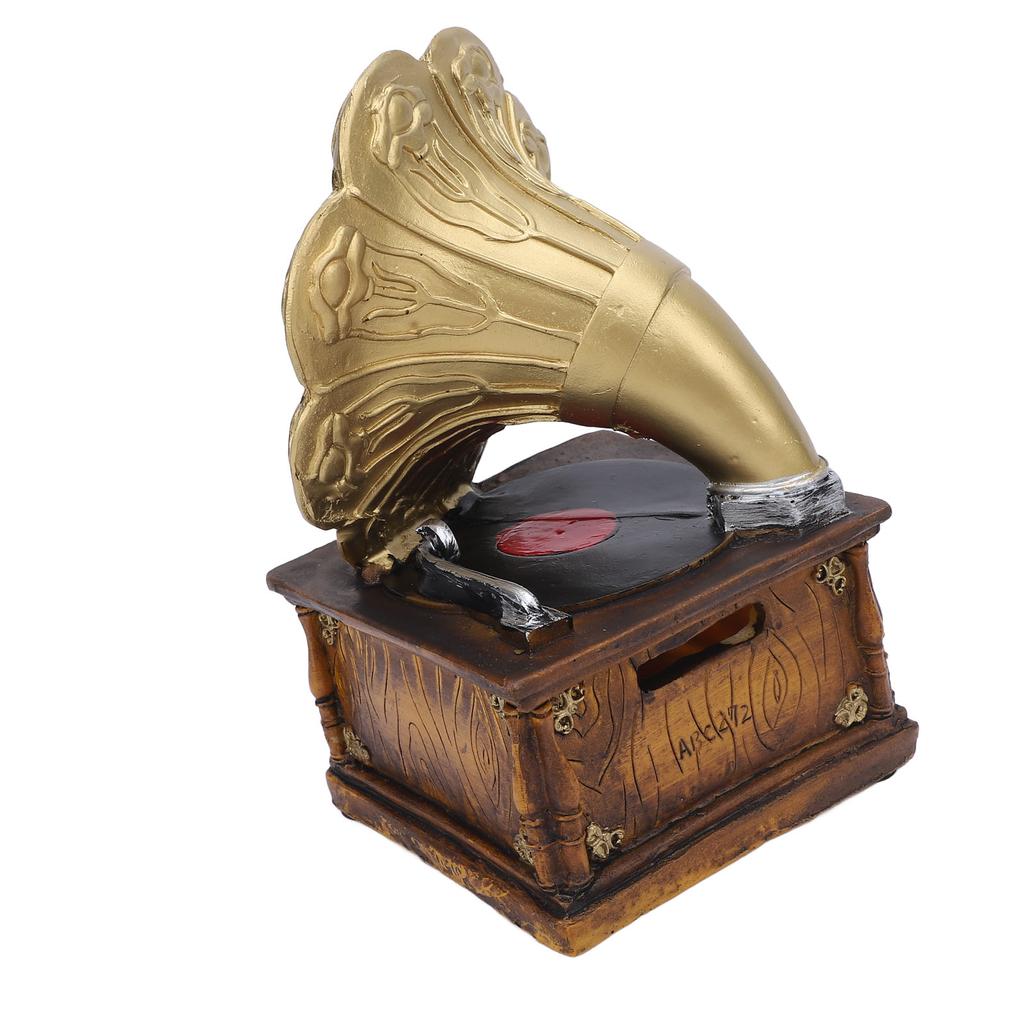 Modell Fonograf Retro Grammofon Skivspelare Harts Prydnad Dekoration Fotorekvisita Guld