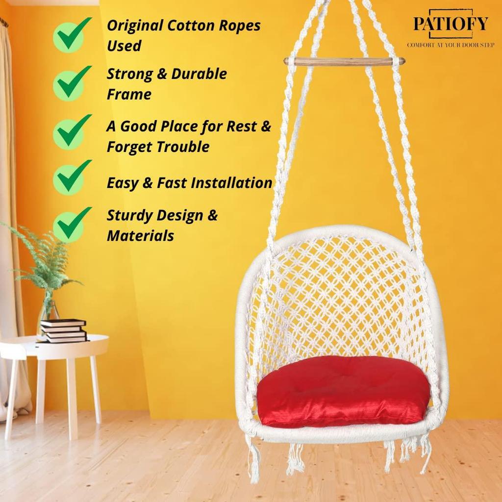 Duży bawełniany hamak w kształcie litery D, wisząca huśtawka z poduszką