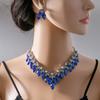 Strass-Halskette und Ohrringe für Frauen, geometrischer Wassertropfen-Anhänger, Hochzeit, Brautschmuck-Set