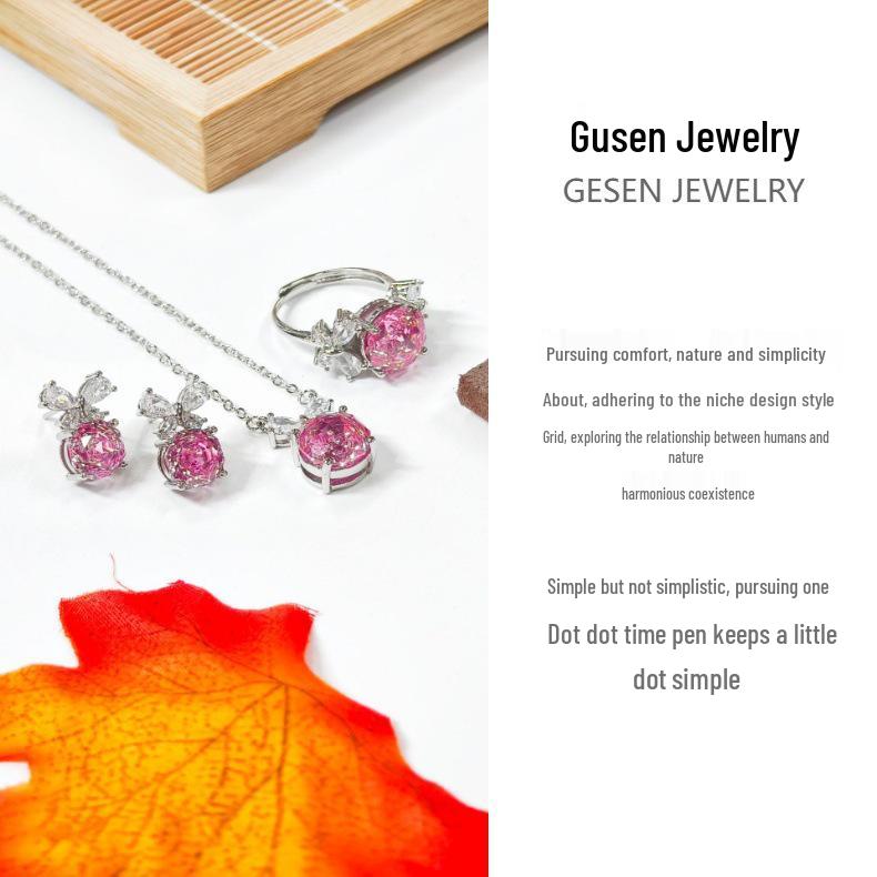 Růžová Sakura Motýlí Šperky Set: Zirkonový prsten, náušnice a přívěsek