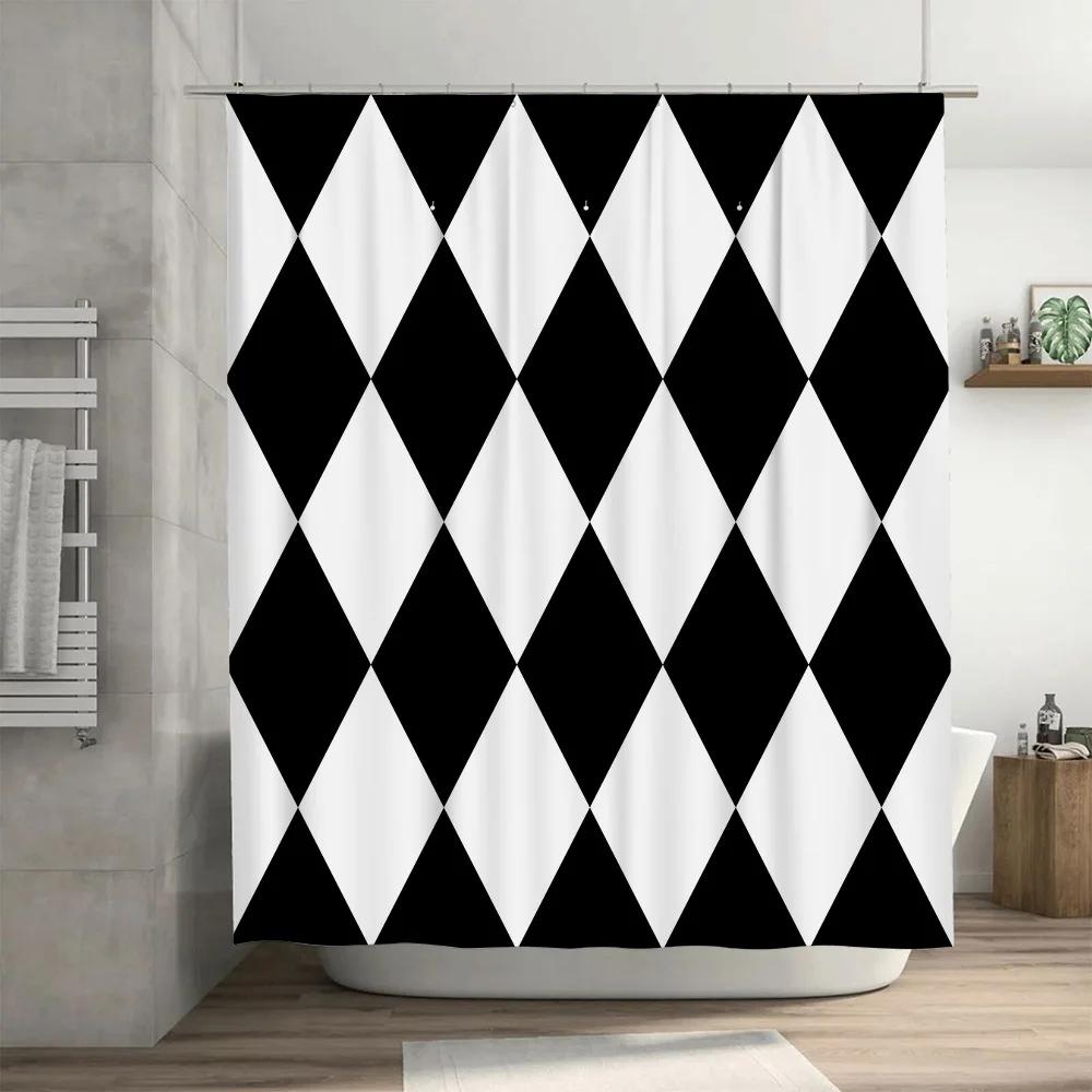 Houndstooth Print Shower Curtain for Bathroom Decor Black White Checkered Pattern Waterproof Fabric Size Customizable (white bla