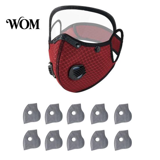 Cycling Face Guard Reusable Carbon Filter Dust Mask with Adjustable Goggles, 6-Layer Outdoor 10 Filters, Protection Breathing Valve, Eye Shield