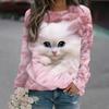 New cute cat 3D printed women's fashionable round neck long sleeved T-shirt