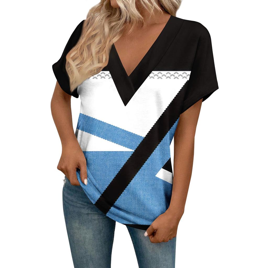 T-skjorter Kortermede T-skjorter med V-hals Damemote Topper Trendy Lette Myke Uformelle Sommerantrekk