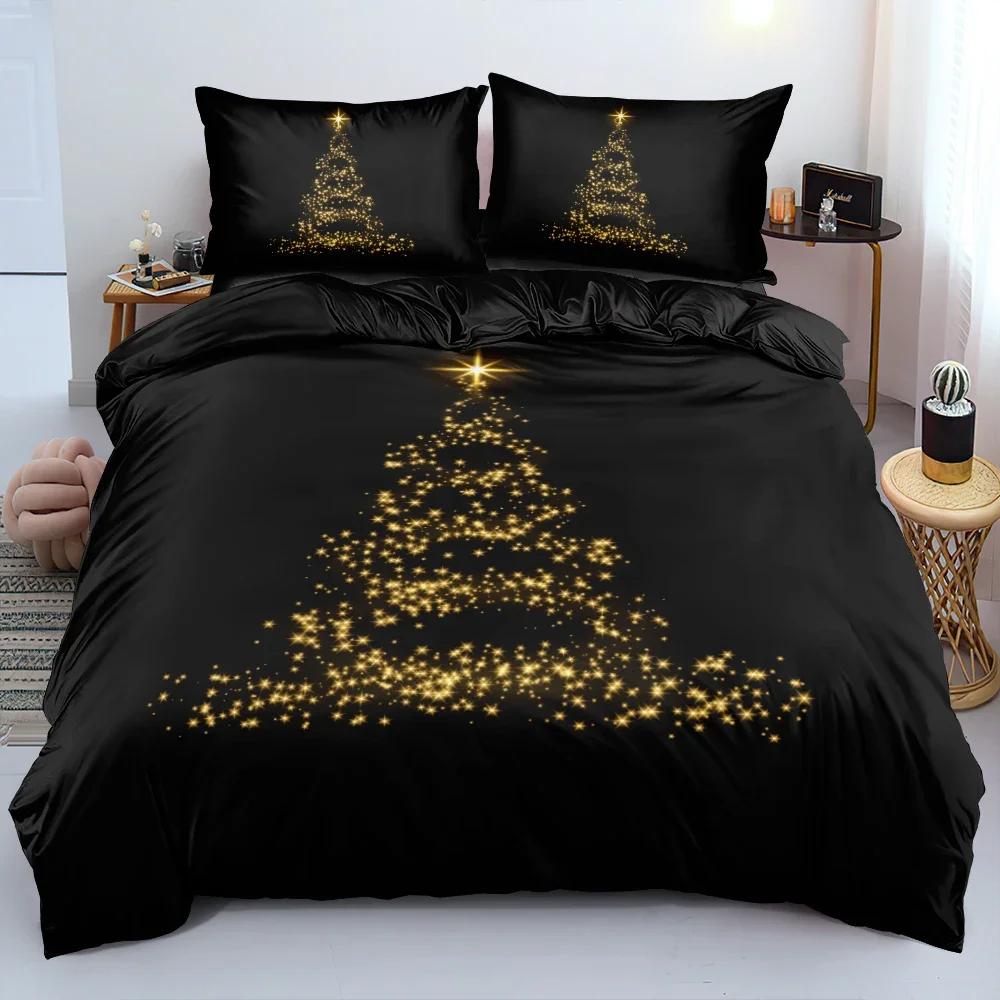 Täcke Svart och Guld Stil God Jul Design 3D Blommig Sängklädesset S Blomma Anpassad King Queen Full Storlek