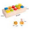 Wooden Screw Matching Puzzle Board - Fun Geometric Color Recognition Cognitive Toy With Mixed Color Blocks - Natural Wood Design