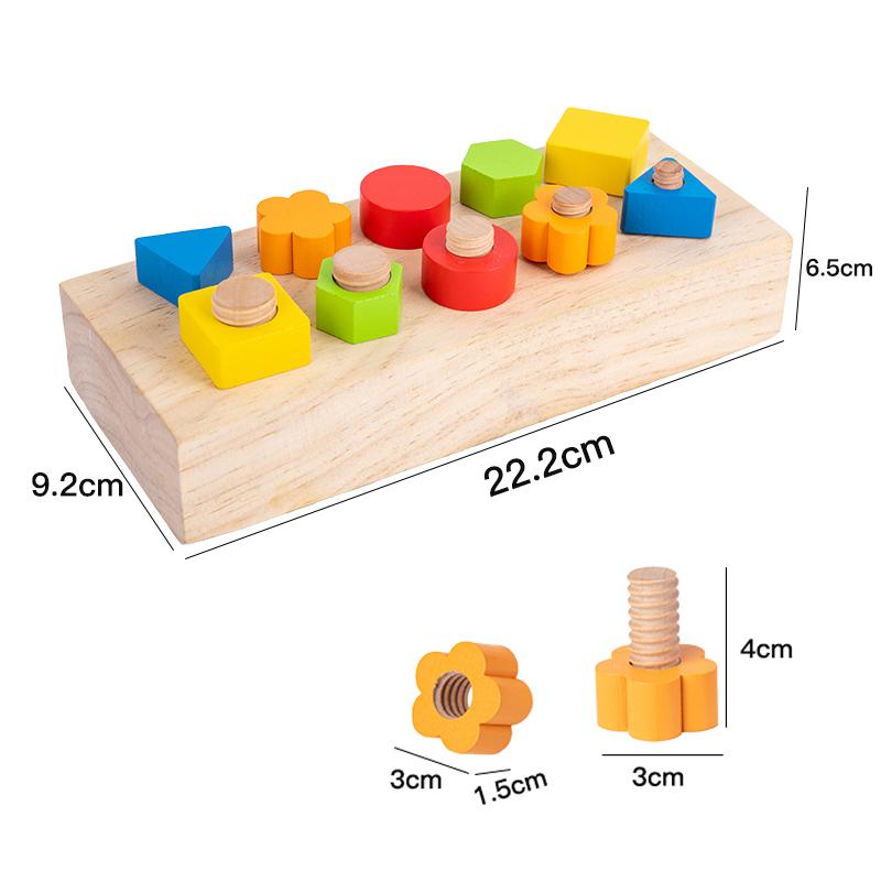 Wooden Screw Matching Puzzle Board - Fun Geometric Color Recognition Cognitive Toy With Mixed Color Blocks - Natural Wood Design