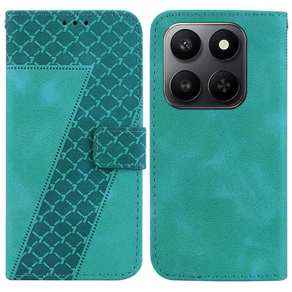 For Honor 400 Smart 5G/4G/X7d 4G Stand Case 7-Shaped Pattern Imprint Leather Phone Cover with Strap