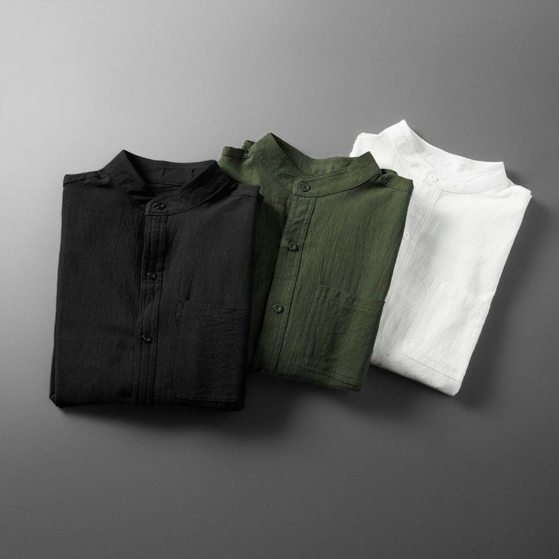 Men's Summer Three-Quarter Sleeve Linen Shirt - Loose Fit, Chinese Style, Cotton Blend Casual Top