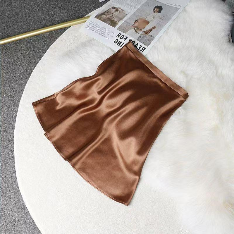 High-Waist Pink Satin Pencil Skirt for Women - French Chic, Summer Style L