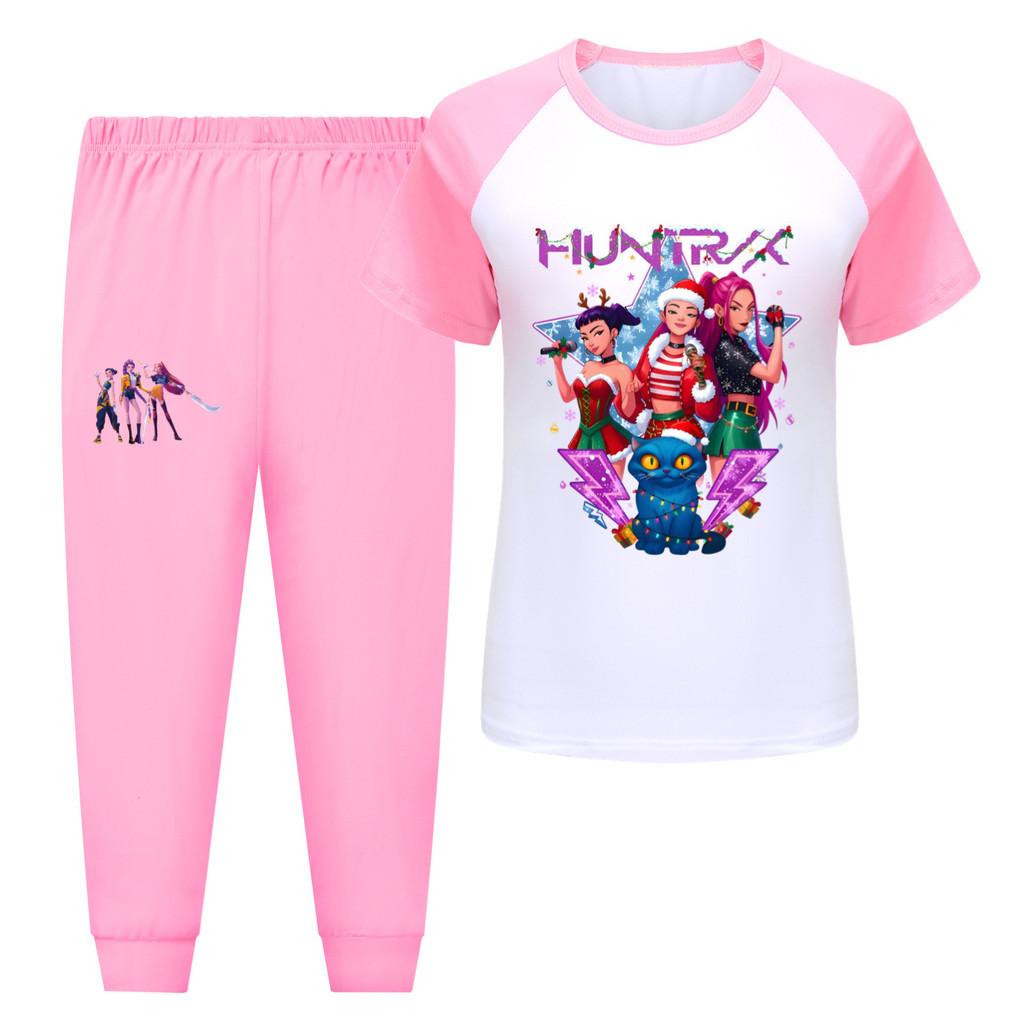 

5088 Kids Girls Rumi Zoey Mira Hunters Print T-shirt Pants Trouser Clothes Set 170cm рожевий