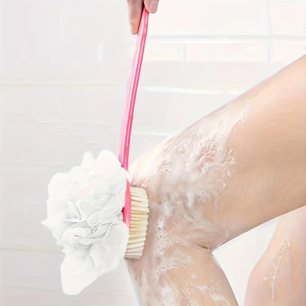 Long Handle Body Exfoliator: Soft Scrubber, 2-in-1 Exfoliating & Massaging, Bathroom Tool