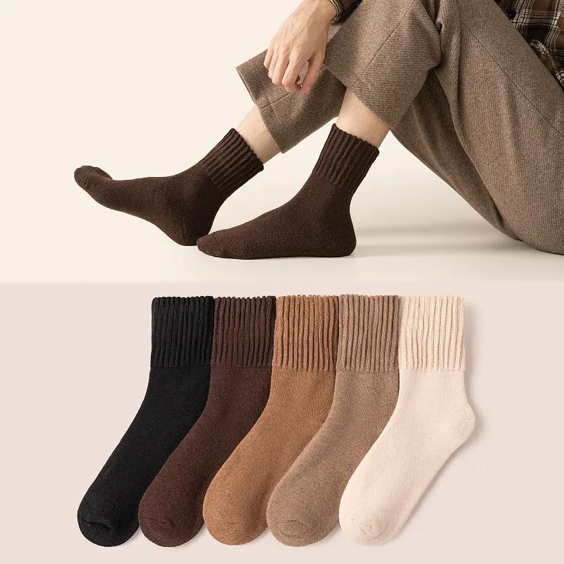 Autumn and Winter Socks: Men's Mid-calf Socks with Fleece and Thickening, Warm Men's Socks, Wide-mouthed Solid-colored Wool-looped Long Socks