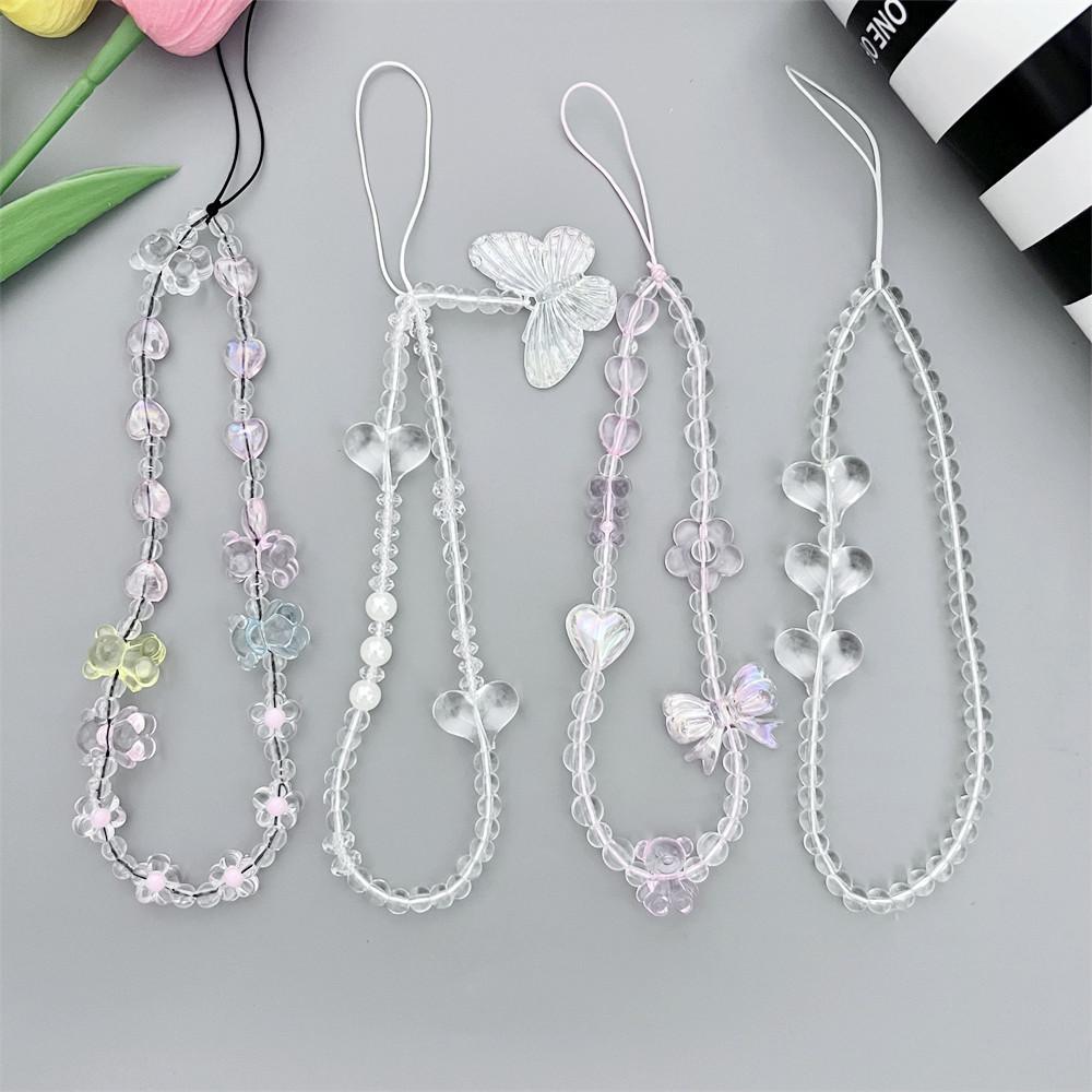 Cartoon Pearl Bowknot Phone Lanyard Anti-lost Detachable Love-heart Butterfly Phone Keychain Phone Chain Wrist Strap
